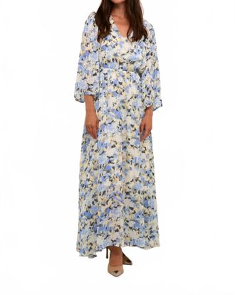 Kaffe Eva Maxi V-Neck 3/4 Sleeve Dress In Blue