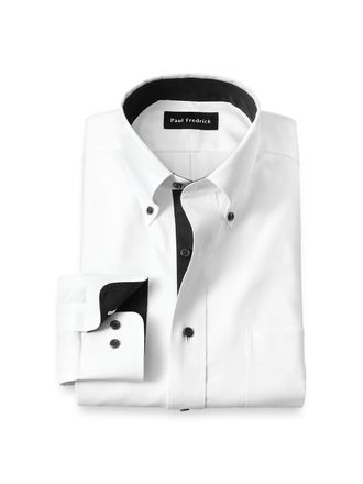 Paul Fredrick Comfort Stretch Non-iron Solid Dress Shirt With Contrast Trim
