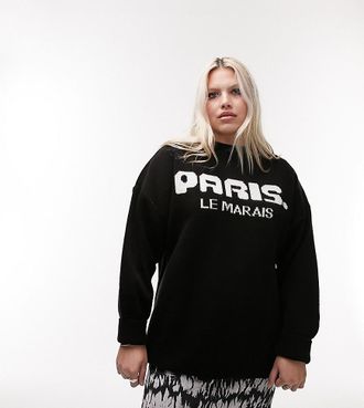 Topshop Curve - Strickpullover mit Paris-Schriftzug in monochromer Farbgebung-Bunt