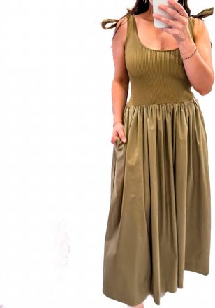 En Saison Roma Verde Ribbed Midi Dress In Khaki