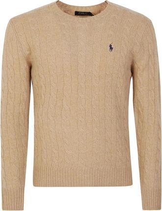 Ralph Lauren Maglia in lana cashmere a trecce - Heren - Ronde hals truien - Bruin - L - Wol - Truien & Vesten