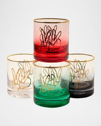 Hunt Slonem Holiday Double Bunny 10 oz. Old-Fashioned Glasses, Set of 4