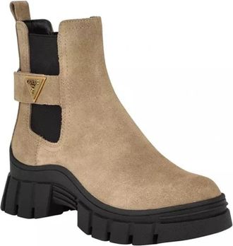 Guess Hensly Boot Women Light Brown Leather Lug Sole Side Gore Chelsea Lion907