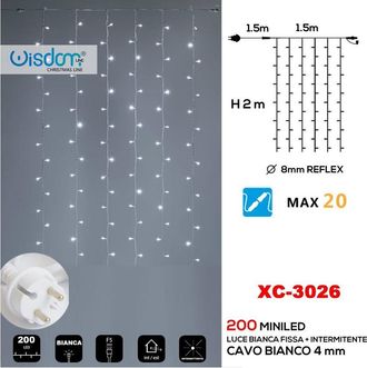 Trade Shop Trade Shop - Tenda Luminosa Natalizia 200led Luce Bianca Fissa + Bianca Intermittente Xc-3026