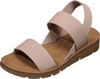 Generic Womens Casual Flat Slide Sandals Adjustable Elastic Strappy Double Bands Summer Flat Sandals Fashionable And Casual Hollow Solid Color Womens Sandal (