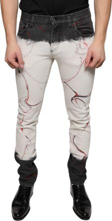 Dolce & Gabbana Black White Printed Skinny Men Denim Jeans And Cotton Elastane Stretch Clothing
