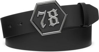 Philipp Plein Leather Belt Gothic Plein - Heren - Riemen - Zwart - 85 CM - Leer - Accessoires