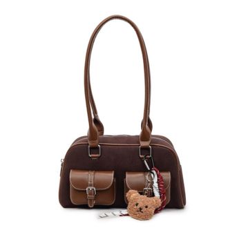 Generic PU Leather Handbag Retro Shoulder Bag with Pendant Stylish Underarm Bag (Coffee) (Coffee)
