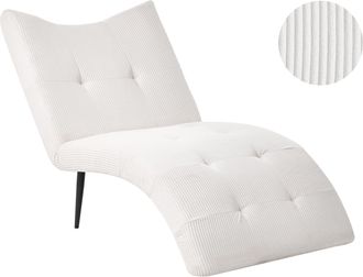 Beliani Chaise Longue Moderna Tapizado De Pana Sin Reposabrazos Con Capiton&eacute; Sala De Estar Blanco Crema Quilly