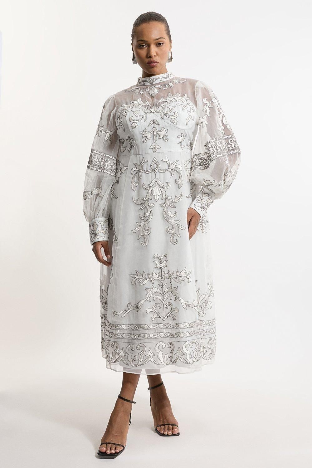 puff sleeve cotton midi dress Azeeza Women's Rory Gingham Puff-Sleeve in Tea Pink Gingham Size Medium the Marin Dress is 20D Crystal Contour Gown Albina Size:36'' for UK Size 20-22
