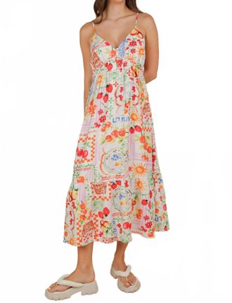 Very J Printed Button Down Midi Dress In White