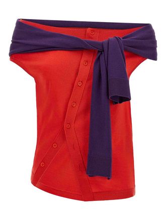 J.W.Anderson J. W. Anderson Red Off Shoulder Merino Wool Tank Top
