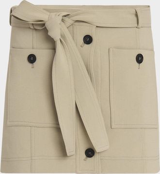 Ferragamo Belted Crepe Cotton Mini Skirt