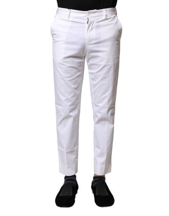Dolce & Gabbana White Cotton Straight Logo Men Pants Polyester Elastane