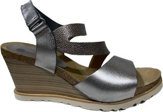 Eric Michael Womens Delaney Wedge Sandals In Pewter Leather