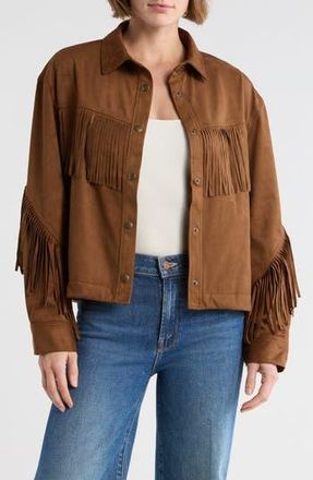 Melrose and Market Faux Suede Fringe Jacket in Brown at Nordstrom Rack, Size Xx-Large