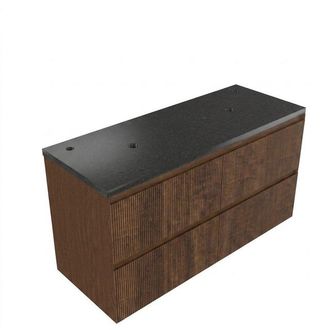 Saniclass Holz Atelier Badkamermeubelset - 120x45x63cm - Noche basalten wastafelblad gepolijst (zwart) - 2 kraangaten - 2 lades - mat walnut pure (hout)