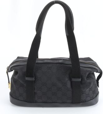 Gucci Black Leather Canvas Tote Bag (Pre-Owned)