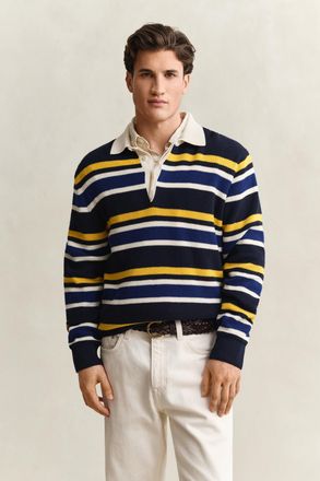GANT Men Striped Rib Polo Sweater (XXXL) EVENING BLUE