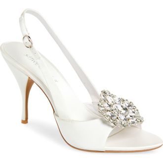 Jeffrey Campbell Triomphe Crystal Embellished Slingback Sandal in White Satin Silver at Nordstrom, Size 8.5