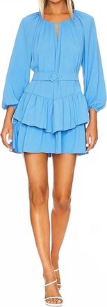 Amanda Uprichard Cleobelle Long Sleeve Tiered Mini Dress In Blue