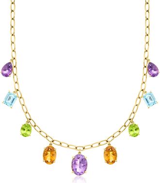 Ross-Simons Multi-Gemstone Drop Necklace in 18kt Gold Over Sterling