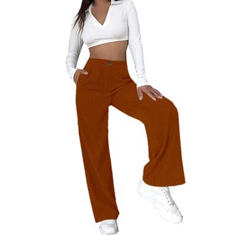 Generic Womens Corduroy Trousers Double Buttoned High Waisted Wide Leg Stretch Corduroy Pants Business Casual Loose Cord Work Pants Autumn Winter Vintage Pala