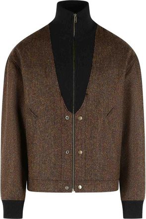 Maison Margiela Herringbone Brown Wool Bomber Jacket