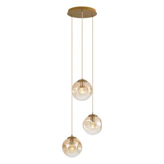 QAZQA Art D&eacute;co L&aacute;mpara Colgante Art D&eacute;co De Lat&oacute;n Con Cristal &Aacute;mbar De 3 Luces - Douglass Vidrio /met&aacute;lica Alargada /esfera Adecuado Para Led Max. 3 X 15 Wa