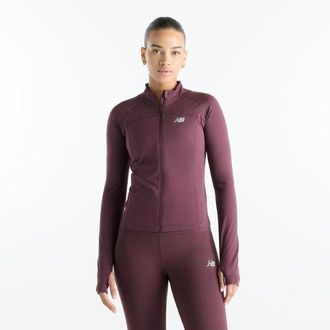 New Balance Donna NB Harmony Fitted Full Zip in Marrone, Maglia di Poliestere, Taglia XL