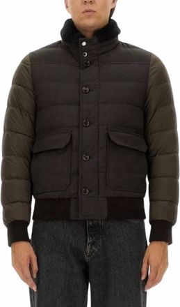 Moorer Fur Collar Button Front Jacket In Militare/fumo