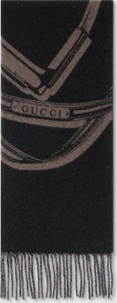 Gucci Horsebit Wool Cashmere Scarf, Black