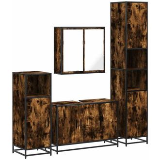 vidaXL Vidaxl - Set De Muebles Ba&ntilde;o 4 Pzas Madera Contrachapada Roble Ahumado