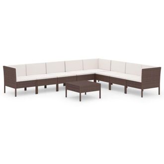 vidaXL Set Muebles De Jard&iacute;n 9 Pzas Y Cojines Rat&aacute;n Sint&eacute;tico Marr&oacute;n Vidaxl
