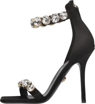 Versace Satijnen Sandalen met Kristalversiering - Dames - Sandalen met hakken - Zwart - 40 EU - Satijn - Schoenen