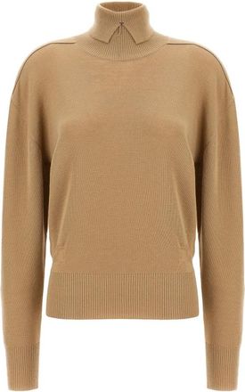 Burberry High Neck Wool Sweater - Dames - Coltruien - Beige - L - Wol - Truien & Vesten