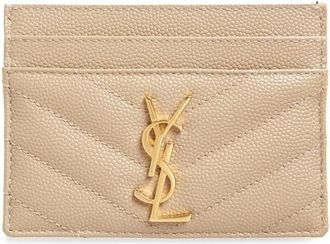 Saint Laurent Cassandre Matelass&eacute; Leather Card Case in 2721 Dark Beige at Nordstrom