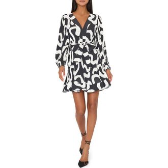 Milly Liv Ink Swirl Print Long Sleeve Minidress in Black/White at Nordstrom Rack, Size 4