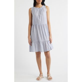 Beach Lunch Lounge Saison Sleeveless Tiered Linen & Cotton Dress in Blue Eyes at Nordstrom Rack, Size Large