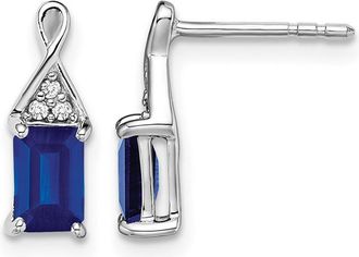 Diamond2Deal 14k White Gold Sapphire and Diamond Earrings