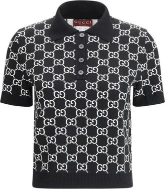 Gucci GG Wol Jacquard Polo Shirt - Dames - Polos - Zwart - S - Wol - Tops