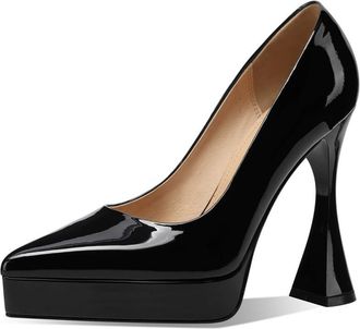 TinaCus Handmade Platform High Heels Womens Pointed Toe Patent Leather Stylish Pumps Shoes, Black, 3 UK
