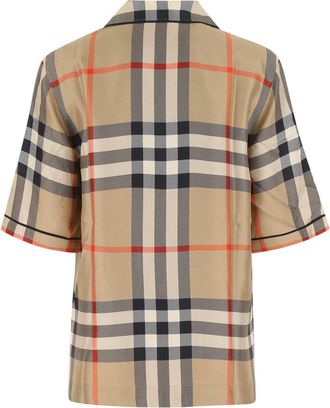 Burberry Womens Checked Silk Satin Shirt Beige
