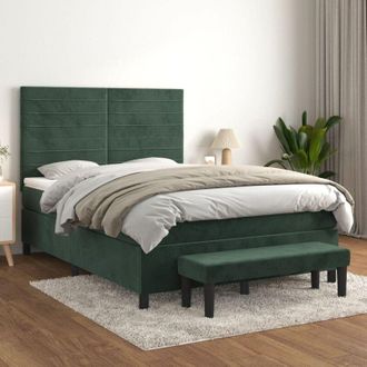vidaXL Vidaxl - Cama Box Spring Con Colch&oacute;n Terciopelo Verde Oscuro 140x190 Cm