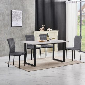 Ainpecca Ainpecca - Grey Dining Table and Chairs 4 Set Dining Room Chair Kitchen Home Office(table+4 Grey velvet chairs)