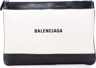 Balenciaga Pre-owned Womens Canvas Pouch Leather Accent - White Textile - One Size