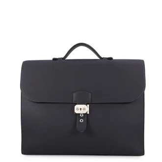 Herm&egrave;s Silver Togo Leather Briefcase (Pre-Owned)