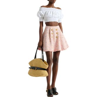 Balmain Flared tweed skirt in Pink at Nordstrom, Size 40 Eu