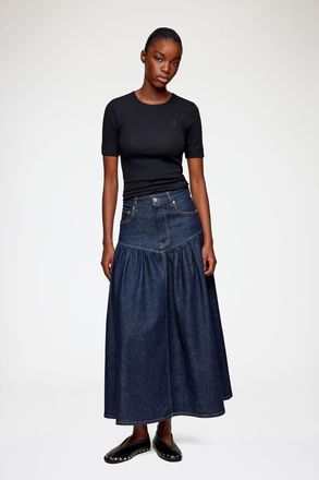 Ganni Navy Skirt in Stretch Denim - Size 32 Organic Cotton