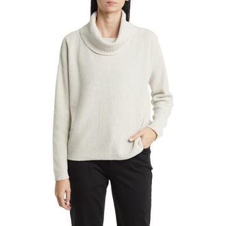 Eileen Fisher Ribbed Organic Cotton Chenille Turtleneck Sweater in Bone at Nordstrom Rack, Size X-Large
